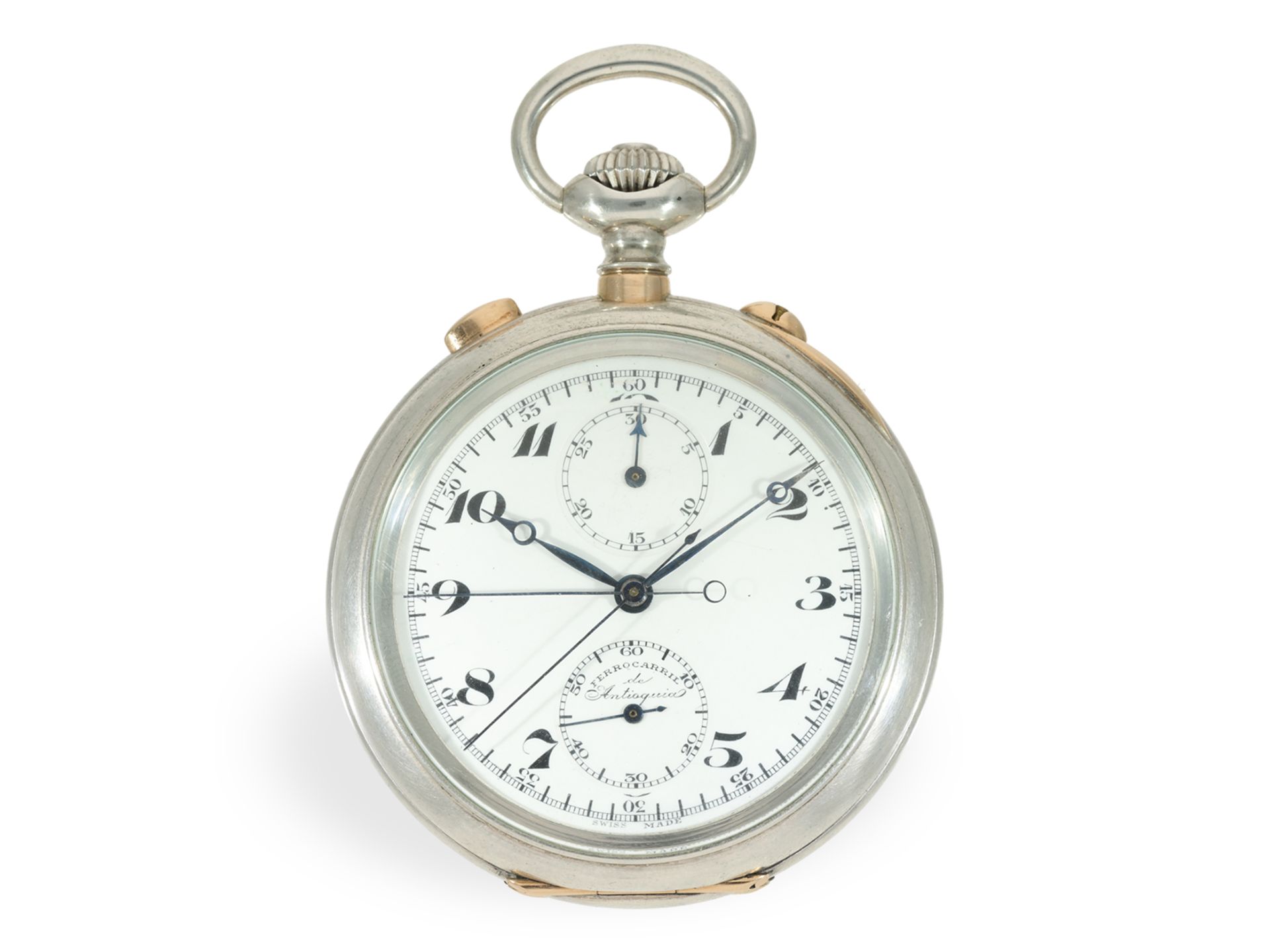 Pocket watch: heavy silver precision pocket watch with split-seconds chronograph, made for the Colom