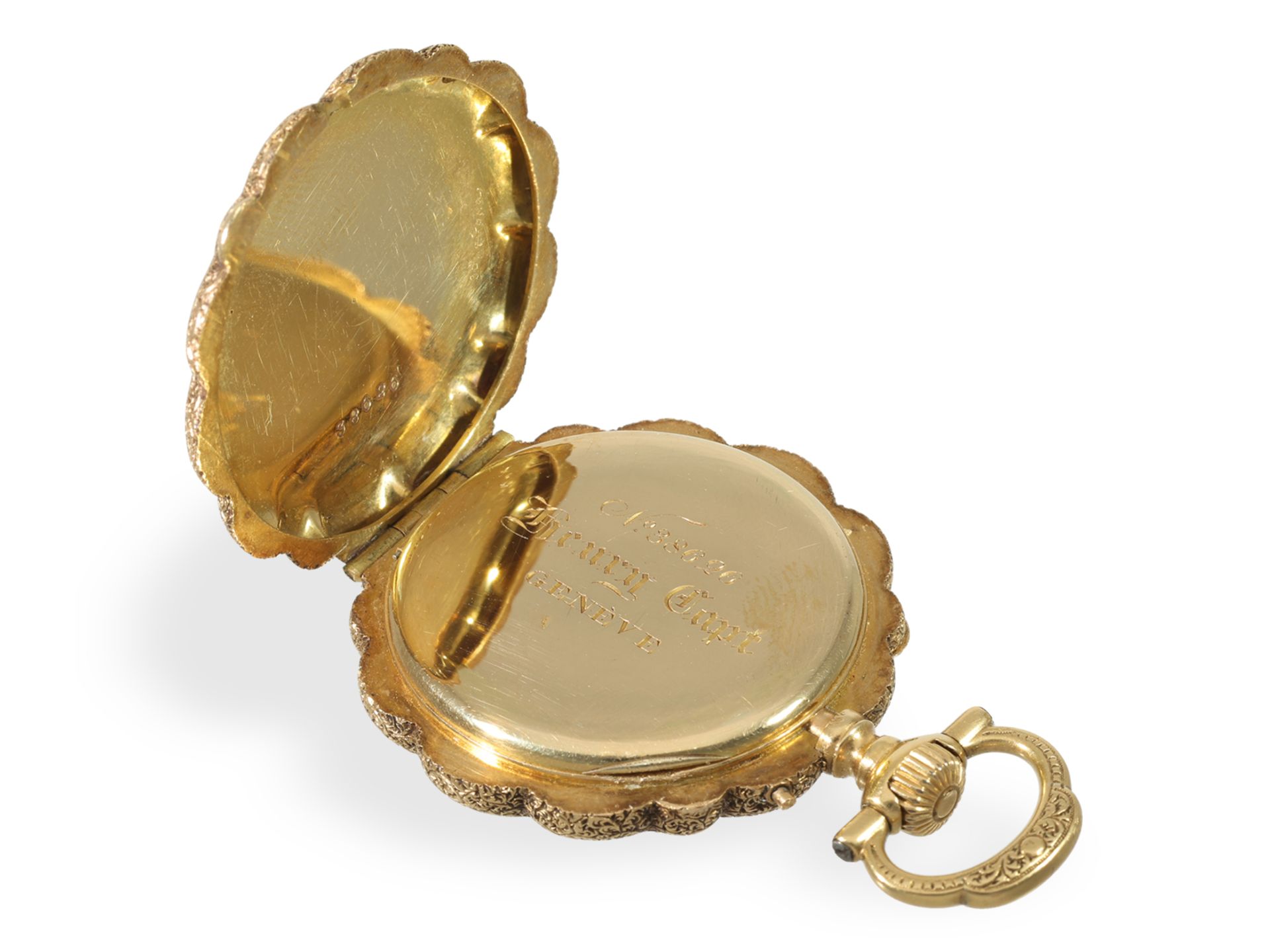 Taschenuhr: exquisite Gold/Emaille Damenuhr für den indischen Markt, Henry Capt Geneve um 1880 - Bild 6 aus 6