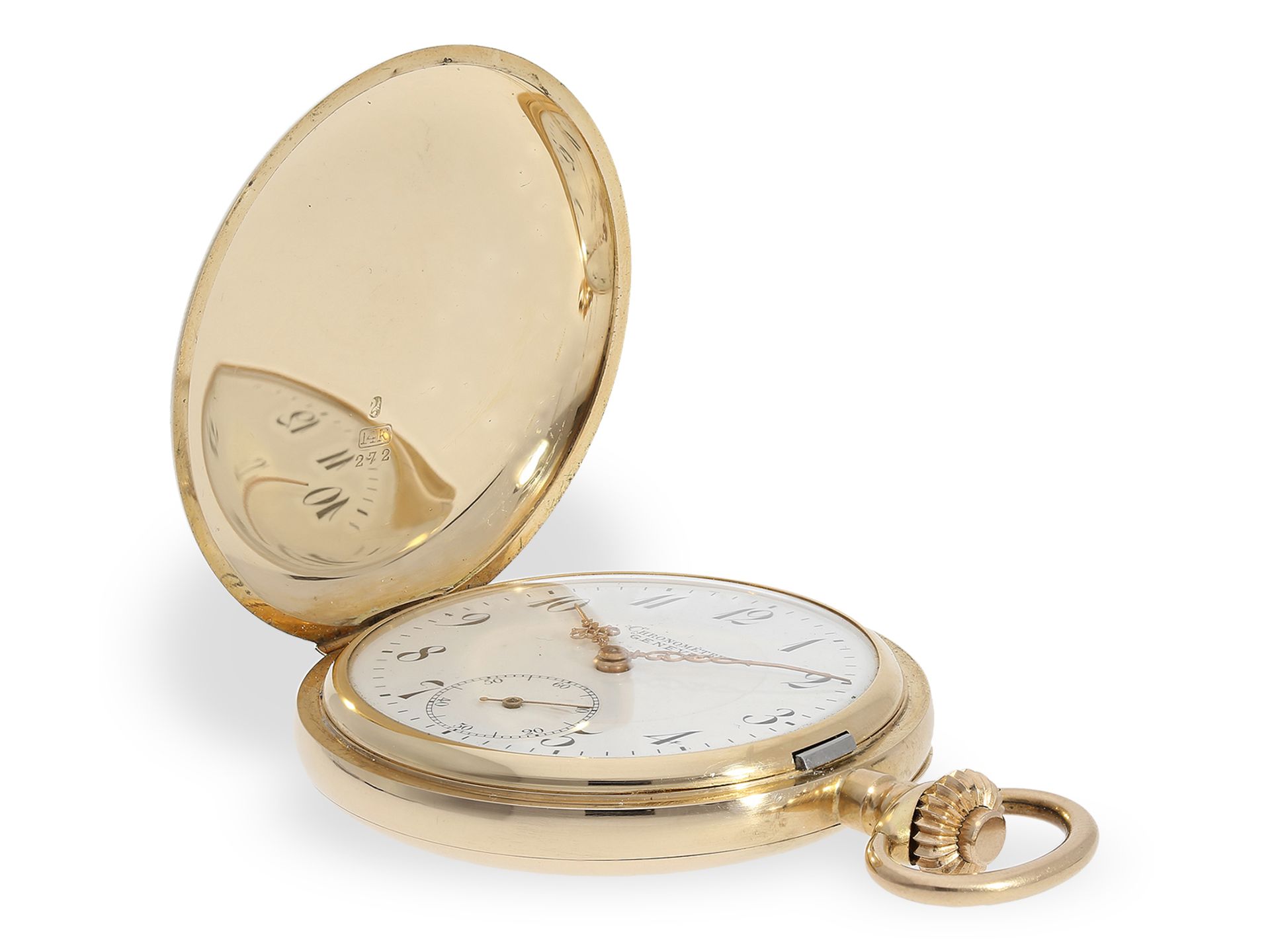 Hochfeine Goldsavonnette mit Chronometerhemmung, Taschenuhr "Chronometre Geneve", ca.1900 - Bild 6 aus 8