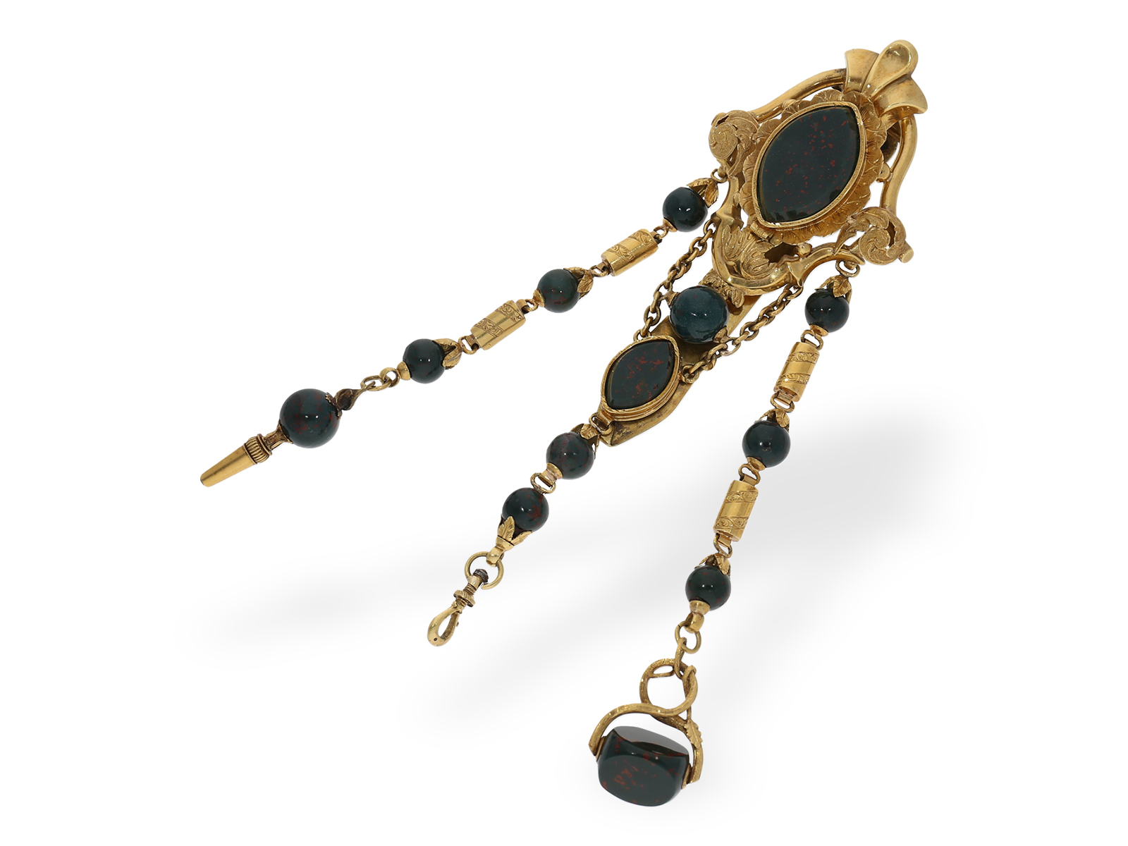 Pocket watch: rare lepine with gold/jasper case and gold/jasper chatelaine, ca. 1850 - Image 2 of 8