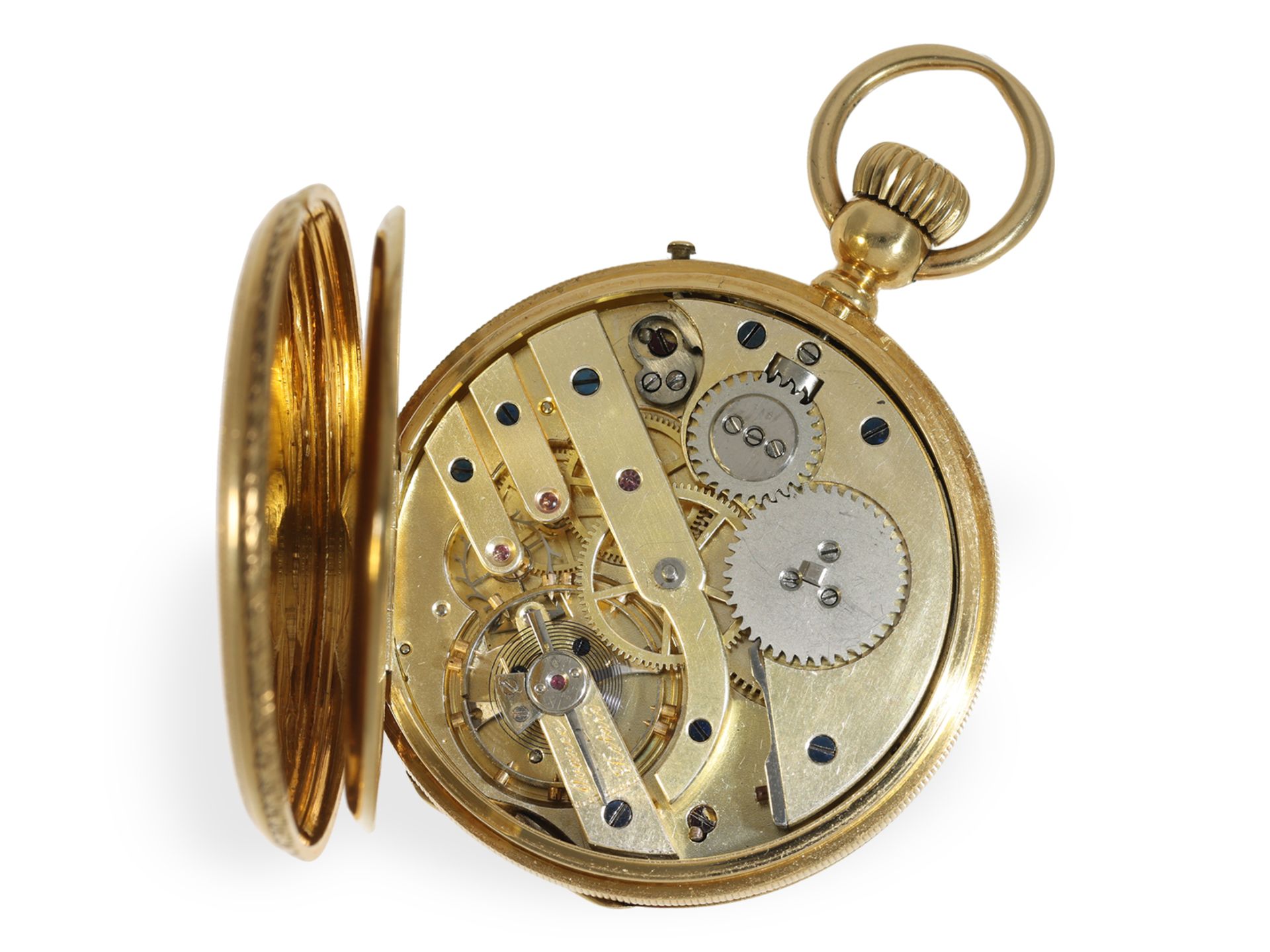 Taschenuhr: qualitätsvolle, frühe Halbsavonnette mit Kronenaufzug, ca. 1860 - Bild 4 aus 7