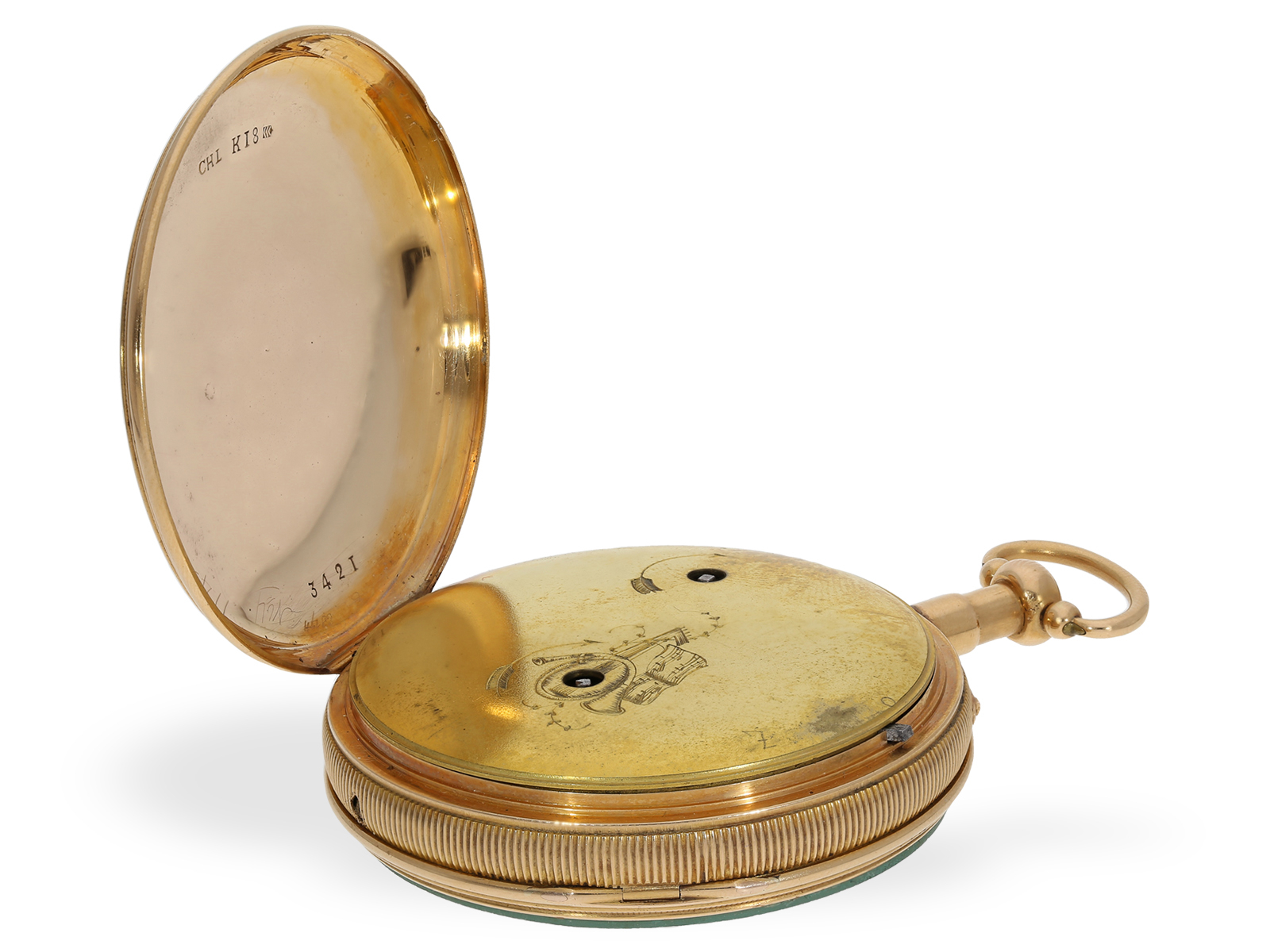 Pocket watch: 18K gold cylinder watch with repeater and musical movement, ca. 1820 - Image 4 of 5