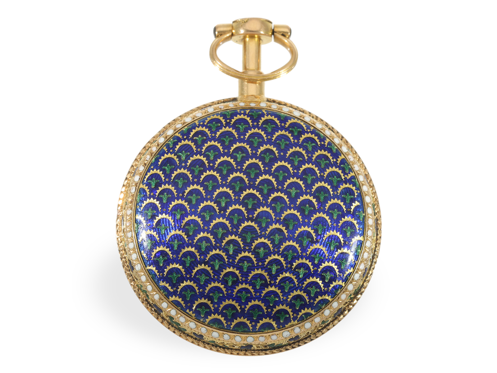 Pocket watch: very fine gold/enamel verge watch with intricate paillone enamelling, Guenoux a Paris, - Image 2 of 5
