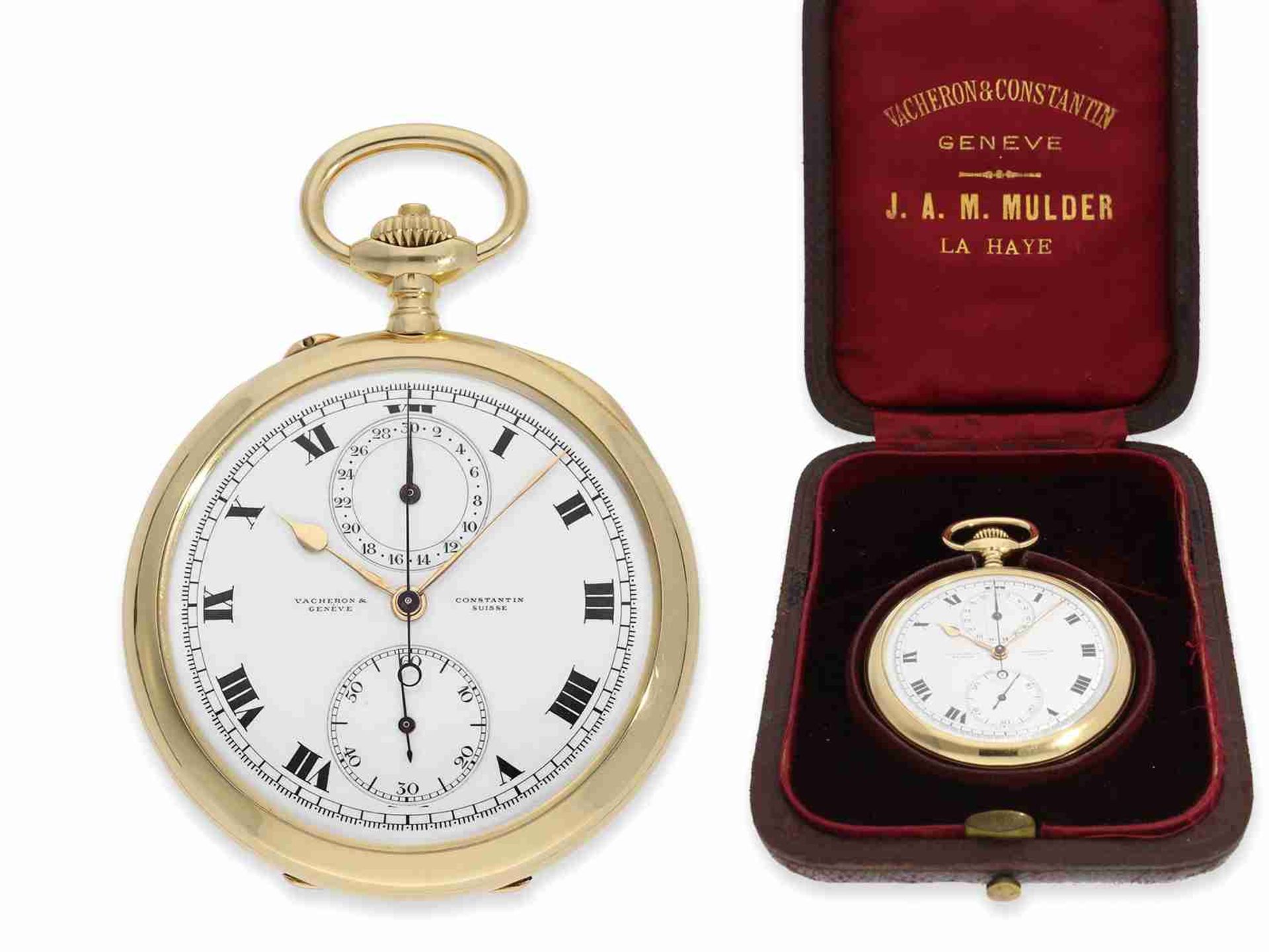 Taschenuhr: exquisites Vacheron & Constantin Ankerchronometer mit Chronograph und Register, nahezu n