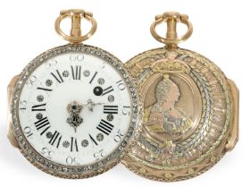 Einzigartige, historisch bedeutende goldene Taschenuhr mit Porträt von Katharina II. von Russland, c