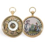 Pocket watch: large gold, skeletonised Jacquemart figure automaton with enamel painting, ca. 1810