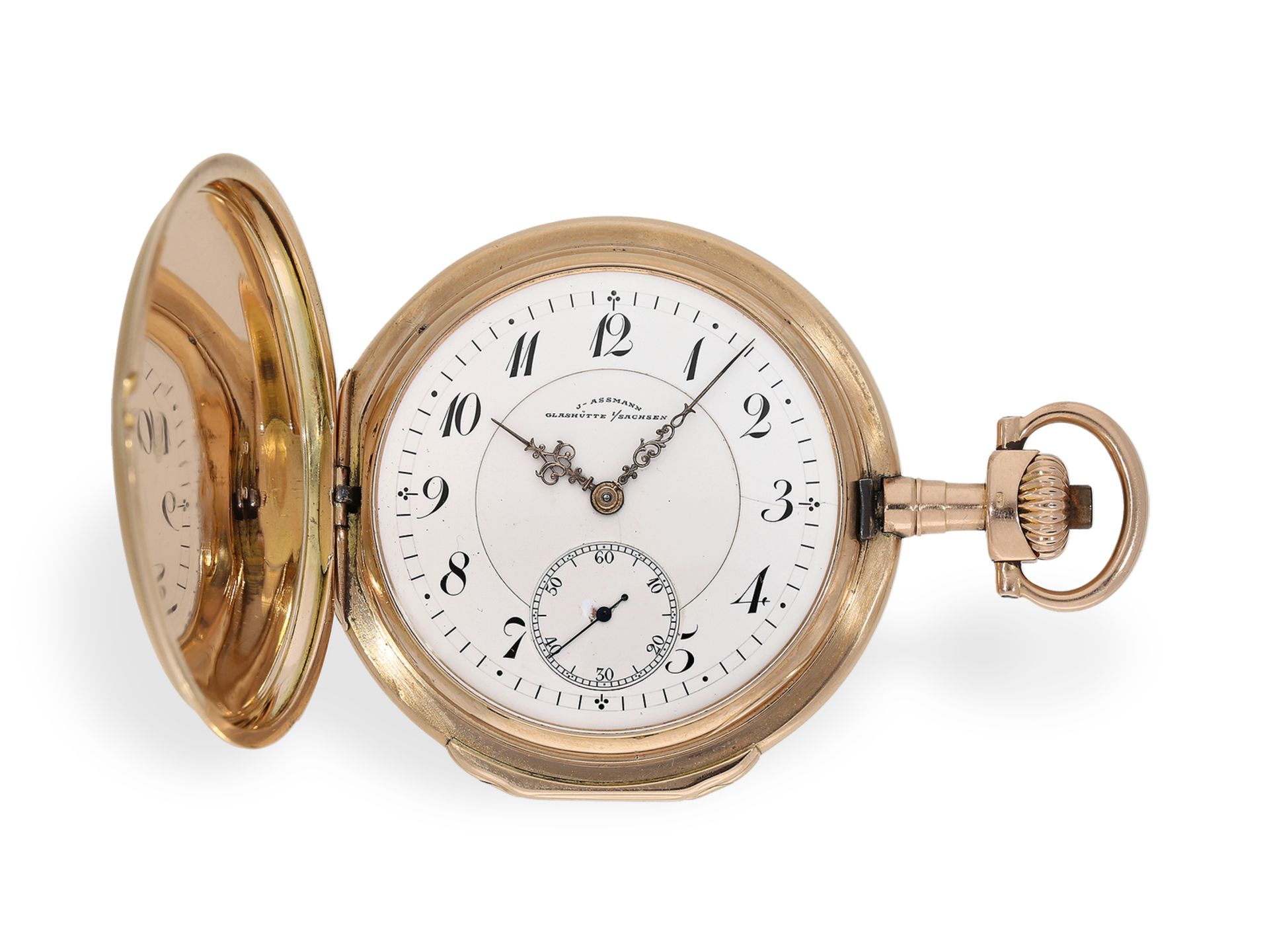 Pocket watch: rare, large Glashütte gold hunting case watch "Louis XV", Julius Assmann No.17958, ca.