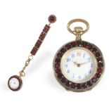 Pocket watch/pendant watch: exquisite ladies' watch with stone setting and chatelaine, Fritz Piguet 