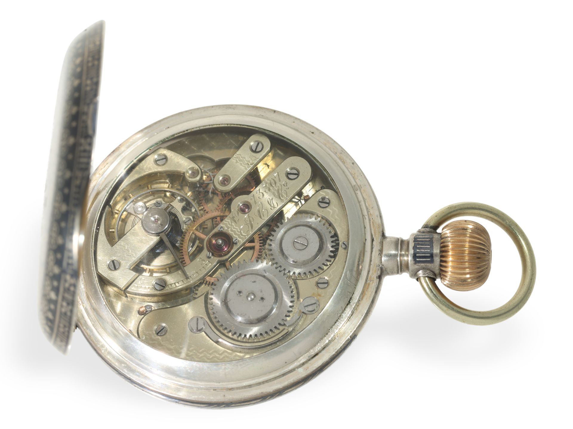 Taschenuhr: äußerst ungewöhnliche, sehr große Tula-Savonnette, Ankerchronometer J.C & Co., ca. 1880 - Bild 6 aus 8