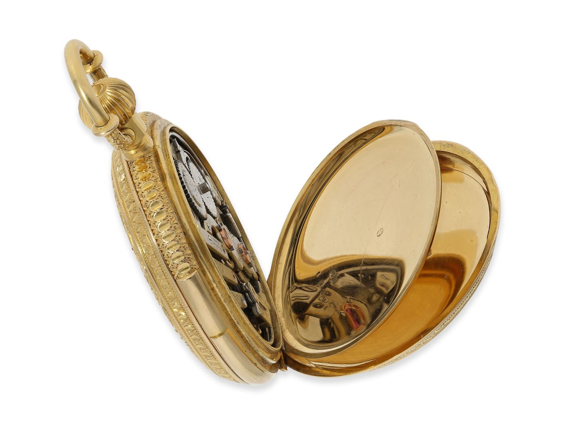 Taschenuhr: extrem rare Gold/Emaille-Savonnette mit Perlen- und Diamantbesatz sowie Figurenautomat m - Bild 8 aus 8