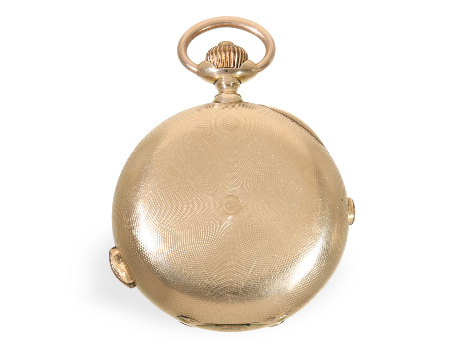 Taschenuhr: beeindruckende Goldsavonnette (62mm/180g) mit Chronograph und Repetition, um 1900 - Bild 3 aus 6