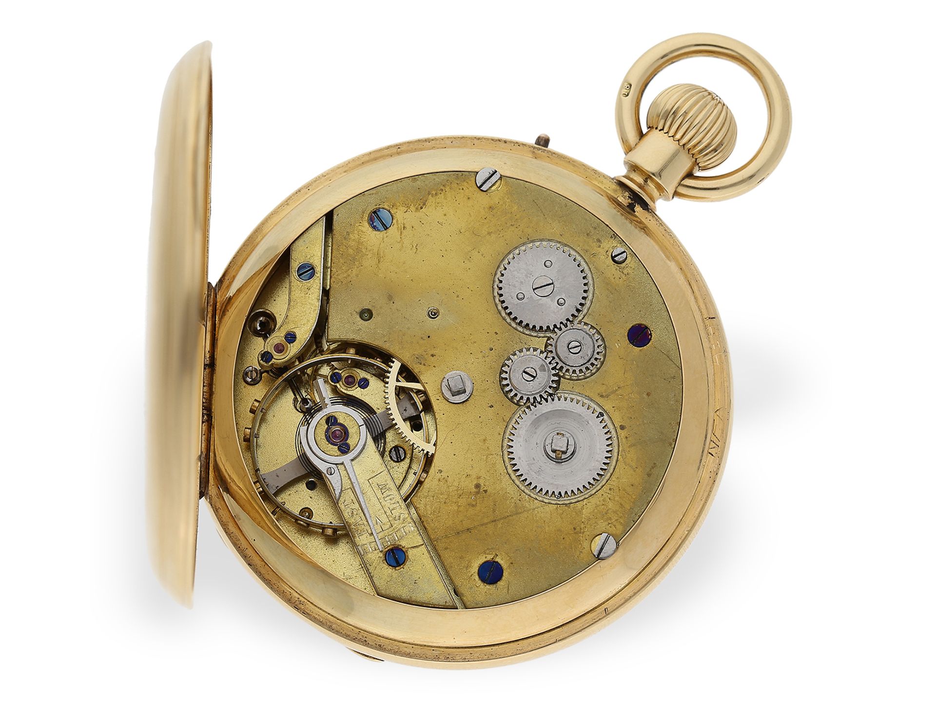 Schweres englisches Taschenchronometer mit sehr interessantem Werk und speziellem Aufzug, Hallmarks - Bild 2 aus 5