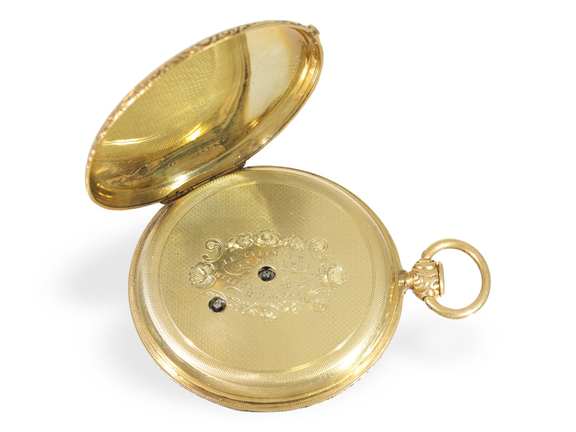 Taschenuhr: prächtige Lepine mit Repetition und goldenem Ratschenschlüssel, ca. 1830 - Bild 3 aus 5