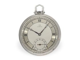 Taschenuhr: seltene und außergewöhnlich schöne Art déco Stahl-Frackuhr, Omega, um 1934