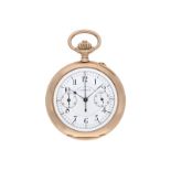 Pocket watch: extra large A. Lange & Söhne pink gold chronograph with register, No. 54691, Glashütte