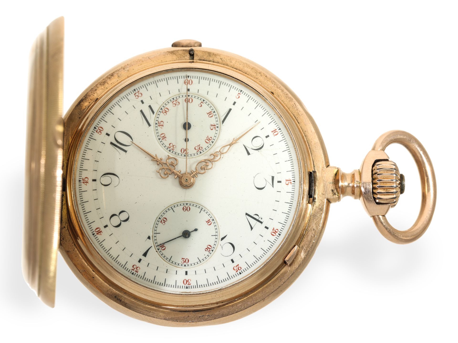 Taschenuhr: besonders schweres Ankerchronometer mit Chronograph, ca. 1890