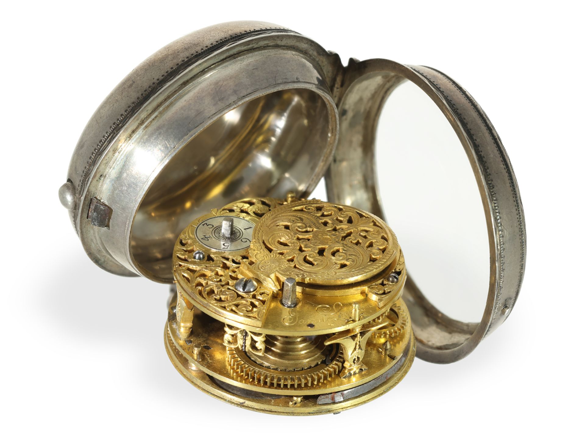 Pocket watch: museum astronomical verge watch with 6 complications, R. Jarrett London around 1690 - Image 4 of 5