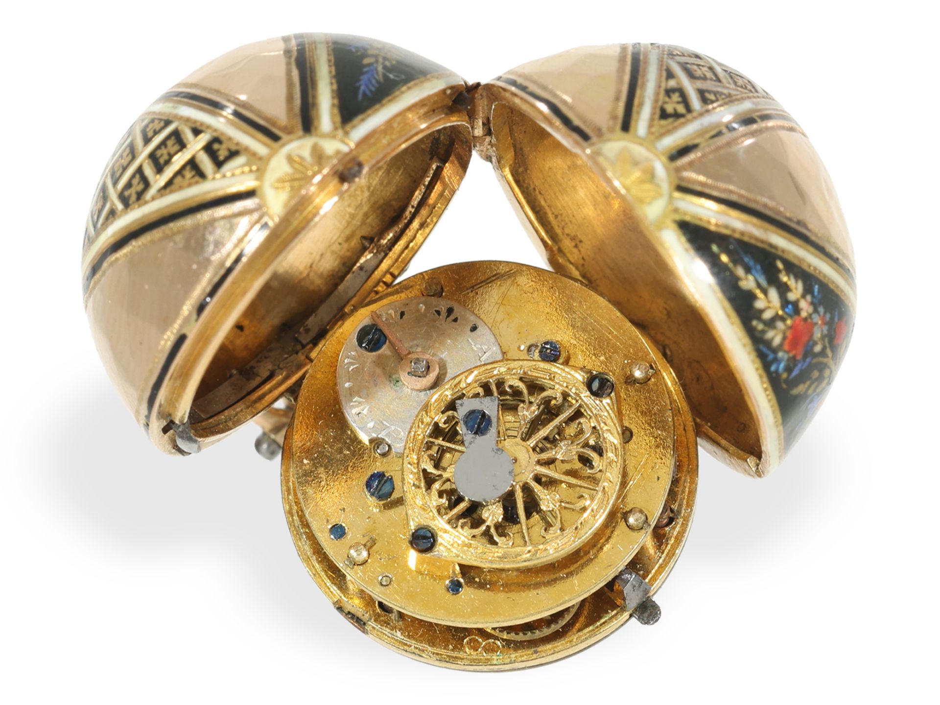 Form watch/pendant watch: rare gold/enamel form watch "Melon", Geneva around 1800 - Image 6 of 6