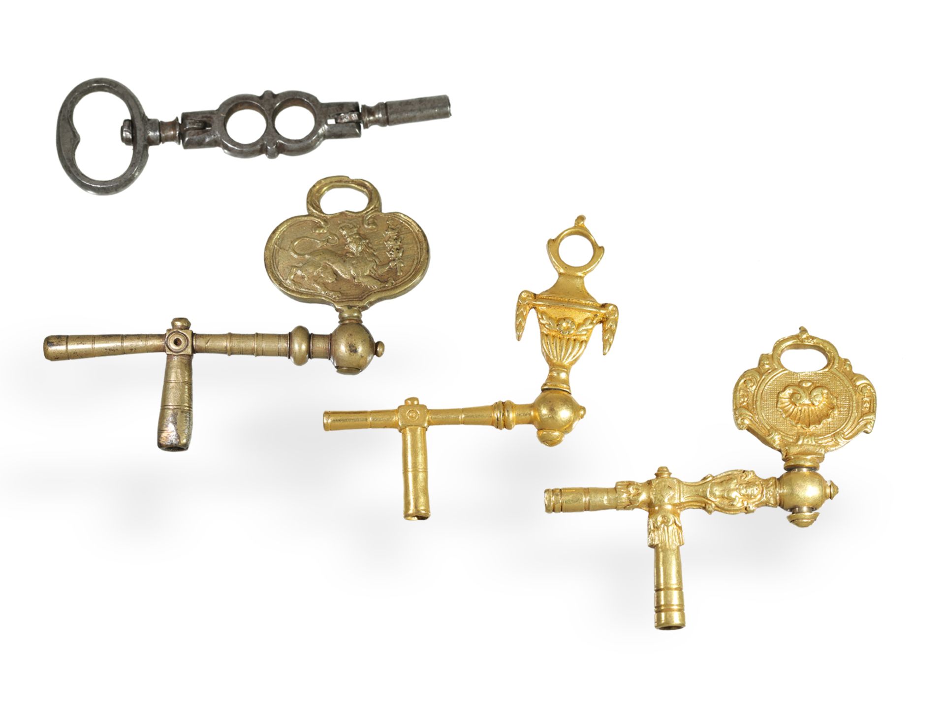 Uhrenschlüssel: 4 sehr seltene Kurbelschlüssel um 1700 - Bild 2 aus 2