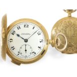 Pocket watch: fine gold hunting case watch with minute repeater and splendour case, ca. 1910