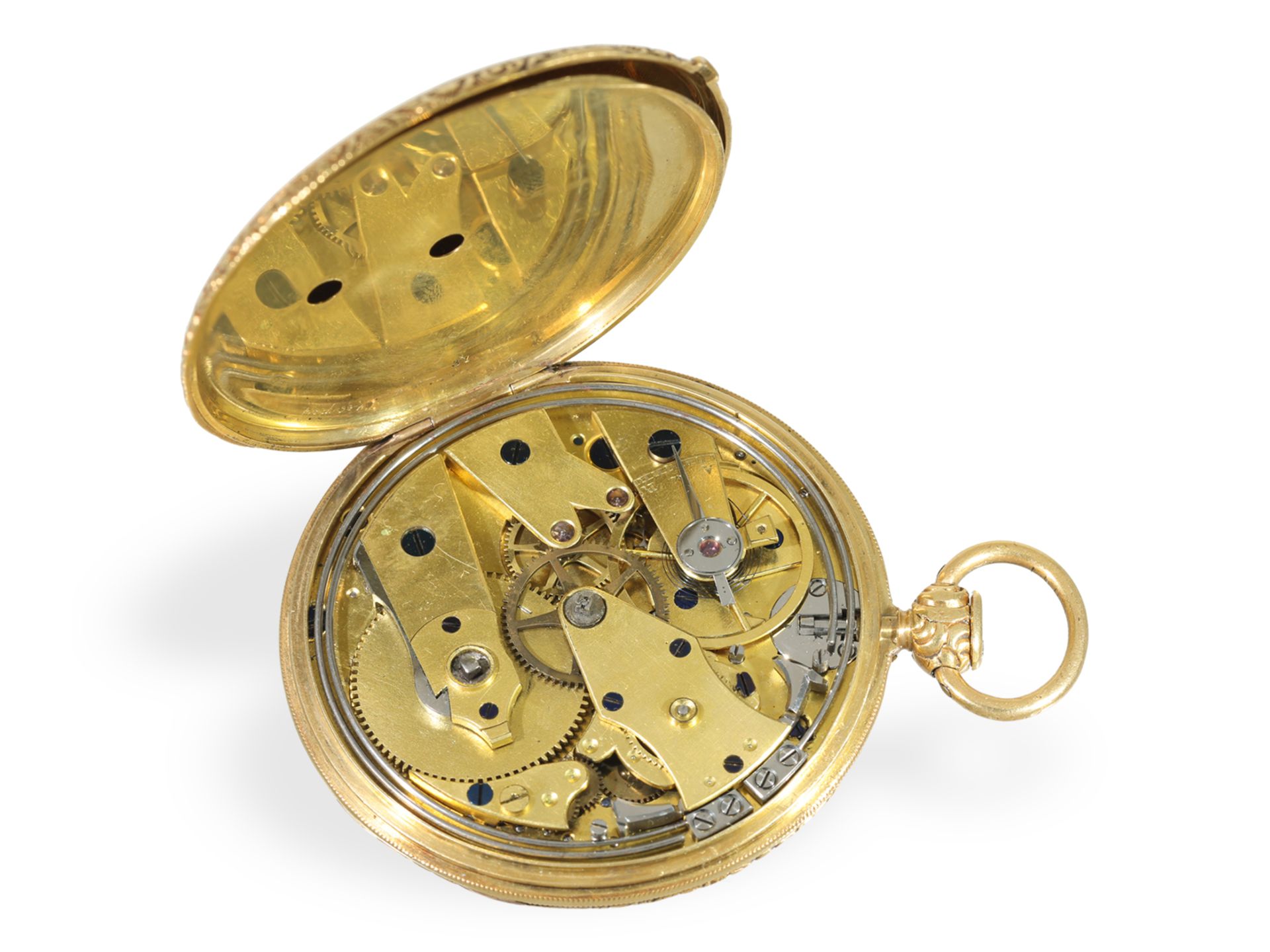 Taschenuhr: prächtige Lepine mit Repetition und goldenem Ratschenschlüssel, ca. 1830 - Bild 4 aus 5