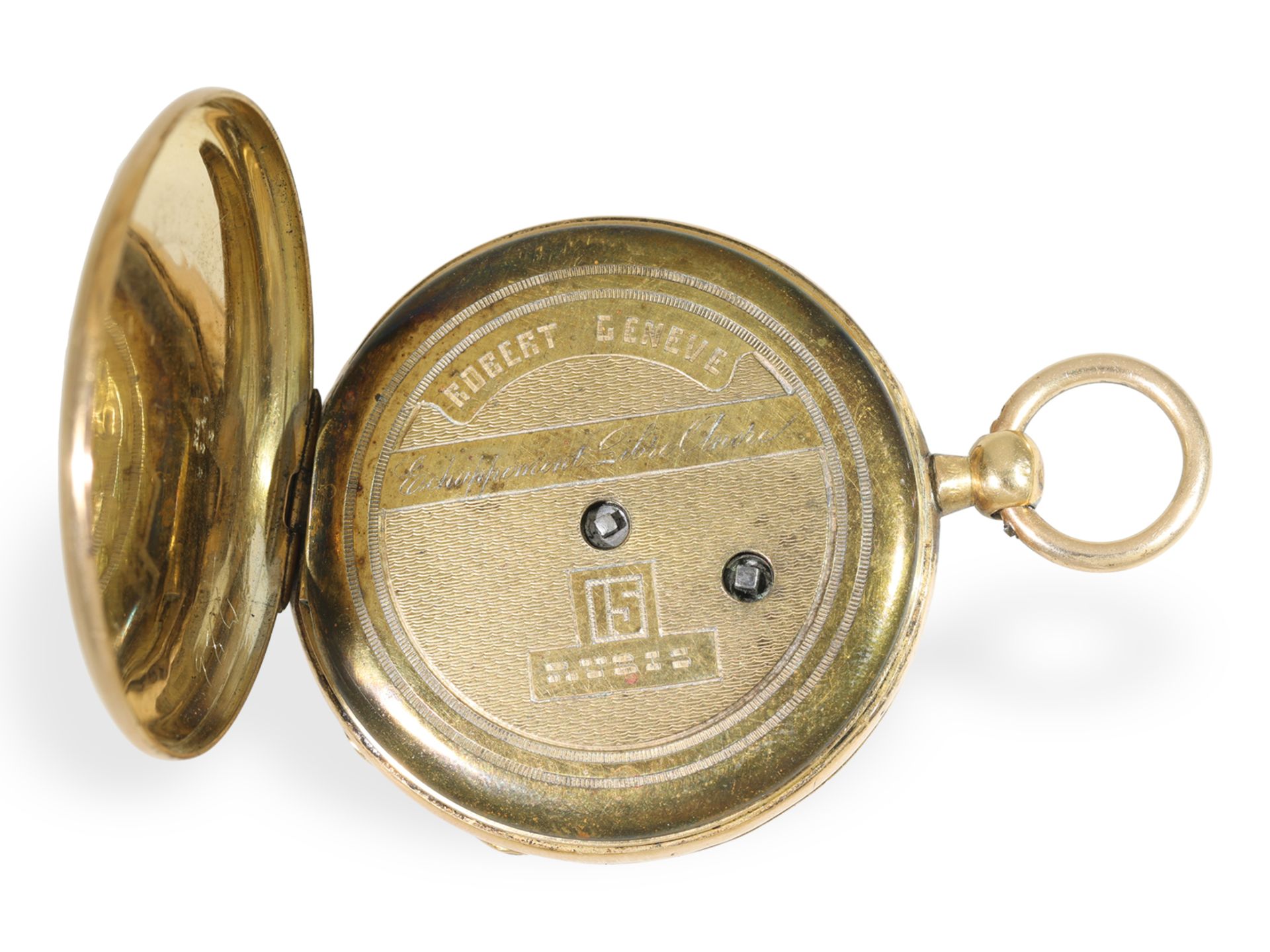 Taschenuhr: Frühe goldene Ankeruhr mit Kalender und Sekunde, Robert Geneve, ca. 1850 - Bild 4 aus 4