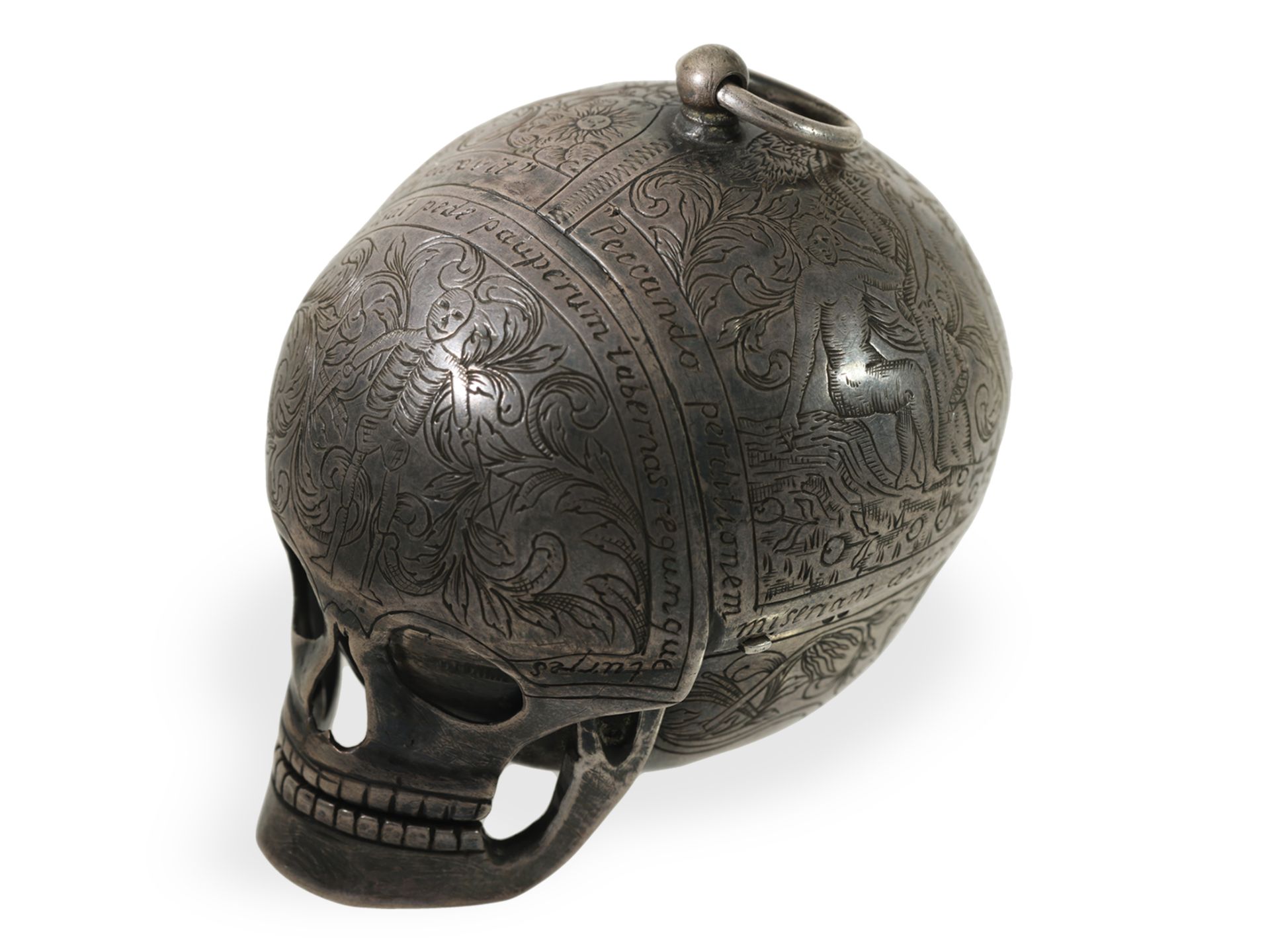 Pendant watch: extremely rare, early Renaissance-style pendant watch in the shape of a skull, signed