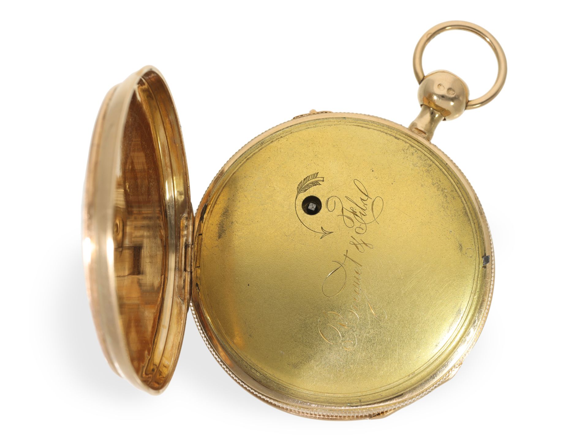 Pocket watch: large gold, skeletonised Jacquemart figure automaton with enamel painting, ca. 1810 - Image 5 of 5