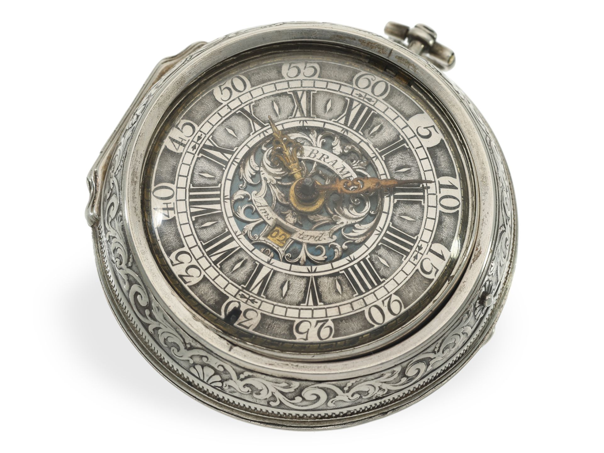 Taschenuhr: seltene, frühe Amsterdamer Repoussé Spindeluhr, Gerret Bra(e)mer Amsterdam, ca. 1720 - Bild 3 aus 10