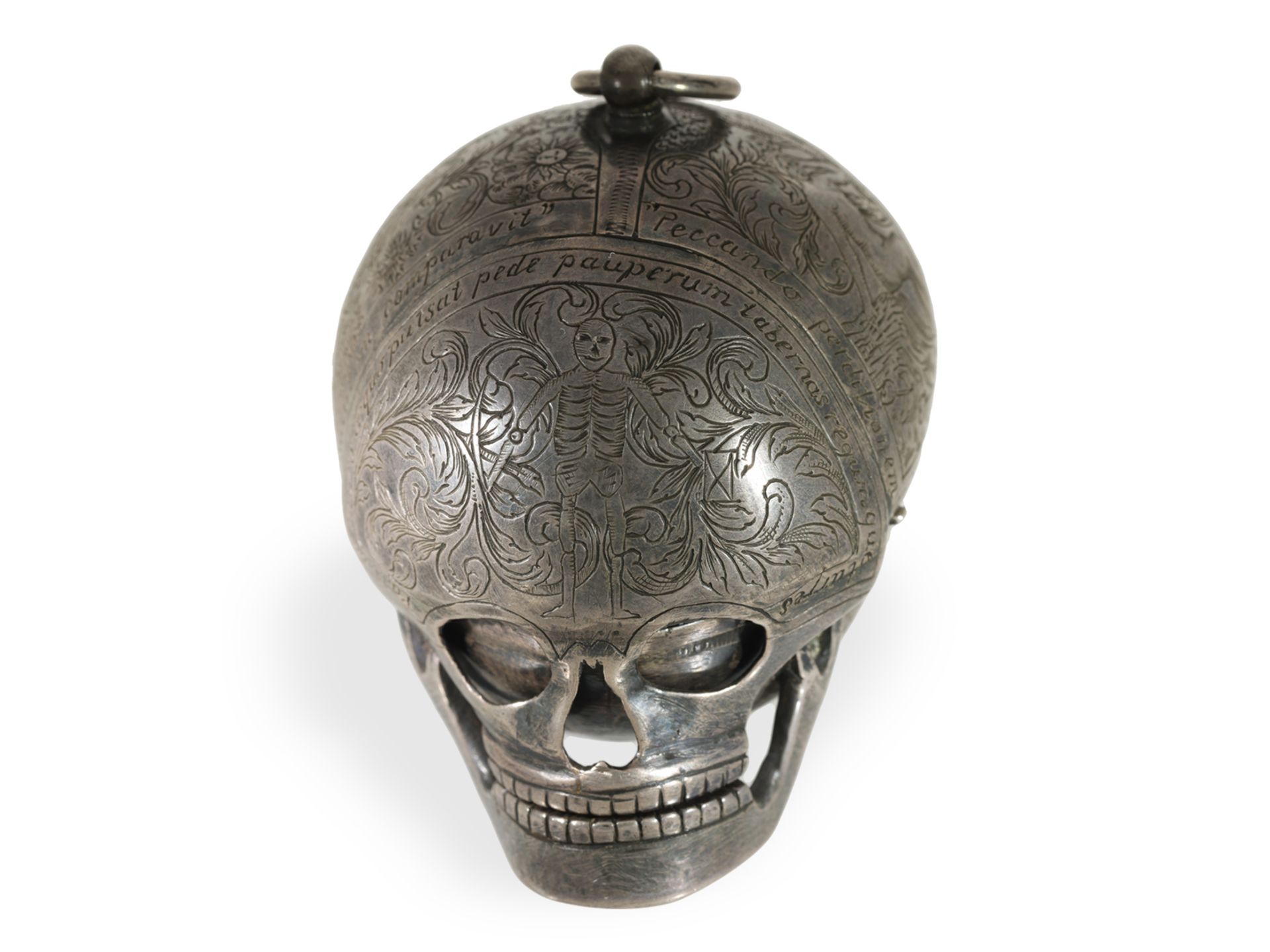 Pendant watch: extremely rare, early Renaissance-style pendant watch in the shape of a skull, signed - Image 7 of 9