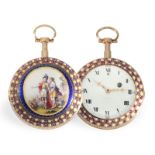 Pocket watch: large, museum-quality, important gold/enamel verge watch with repeater ca. 1780