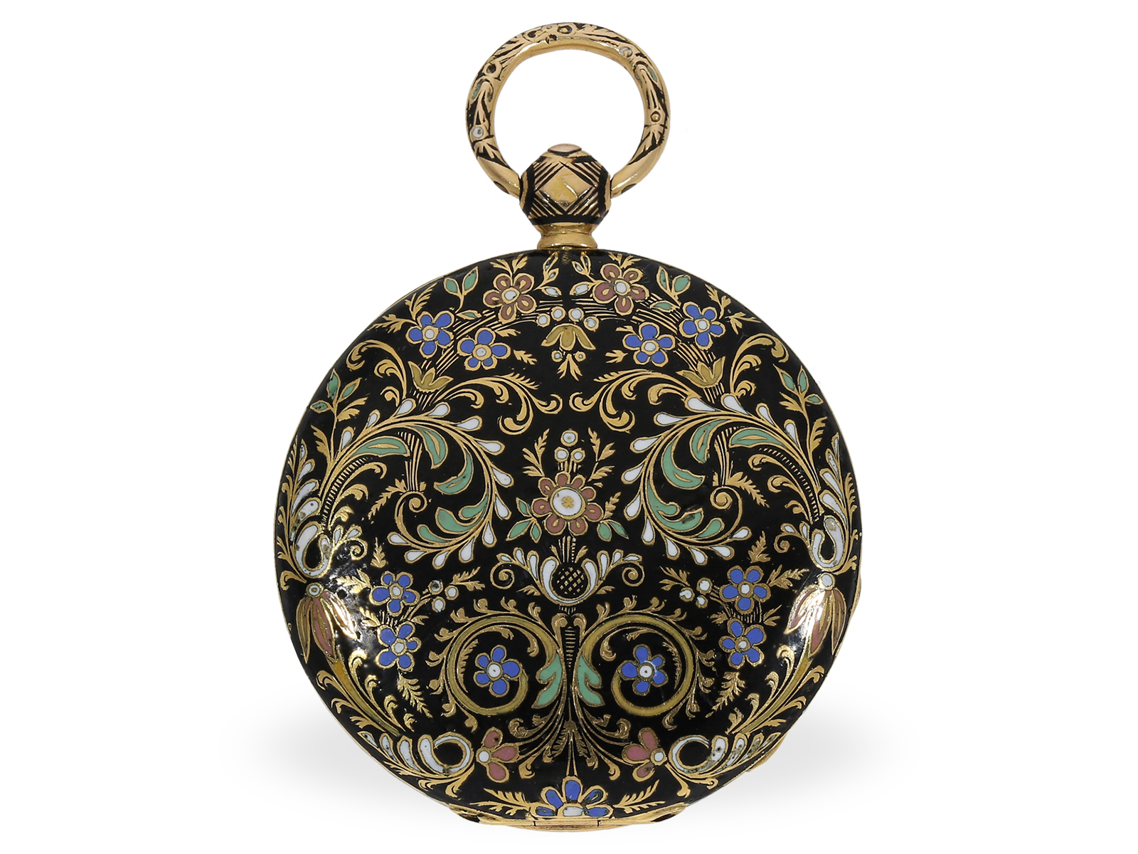 Pocket watch: excellently preserved gold/enamel lepine with decentral dial, ca. 1820
