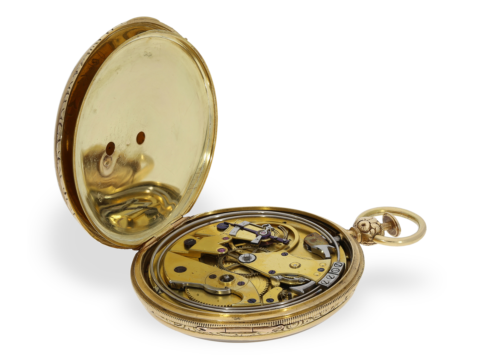 Pocket watch: important enamel watch with erotic scene, repeater and ruby cylinder escapement, Alleg - Image 5 of 7