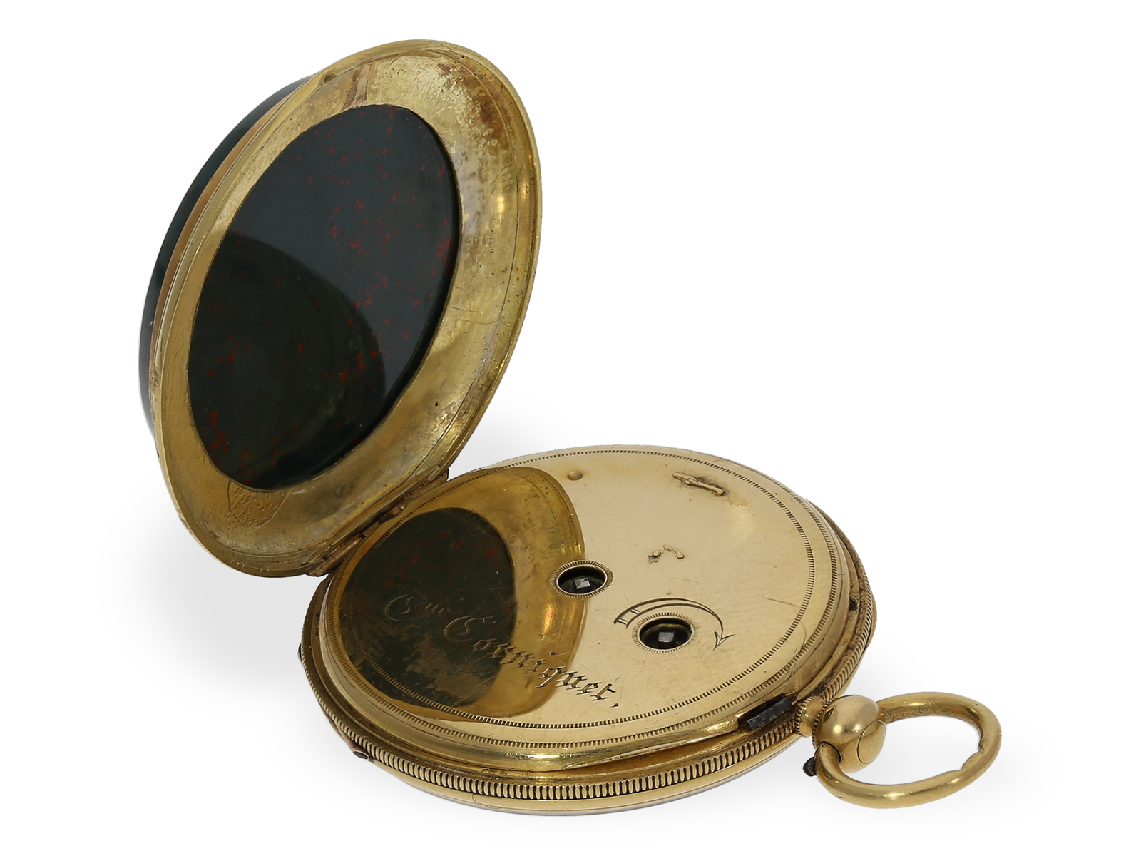 Pocket watch: rare lepine with gold/jasper case and gold/jasper chatelaine, ca. 1850 - Image 8 of 8