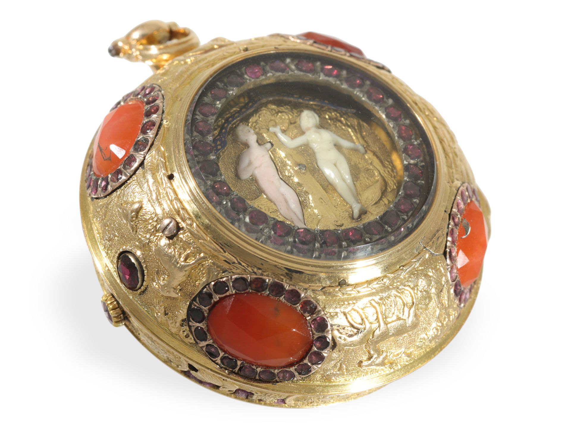 Pocket watch: extremely early, museum-quality Adam & Eve automaton, probably Augsburg around 1700-17 - Image 4 of 9