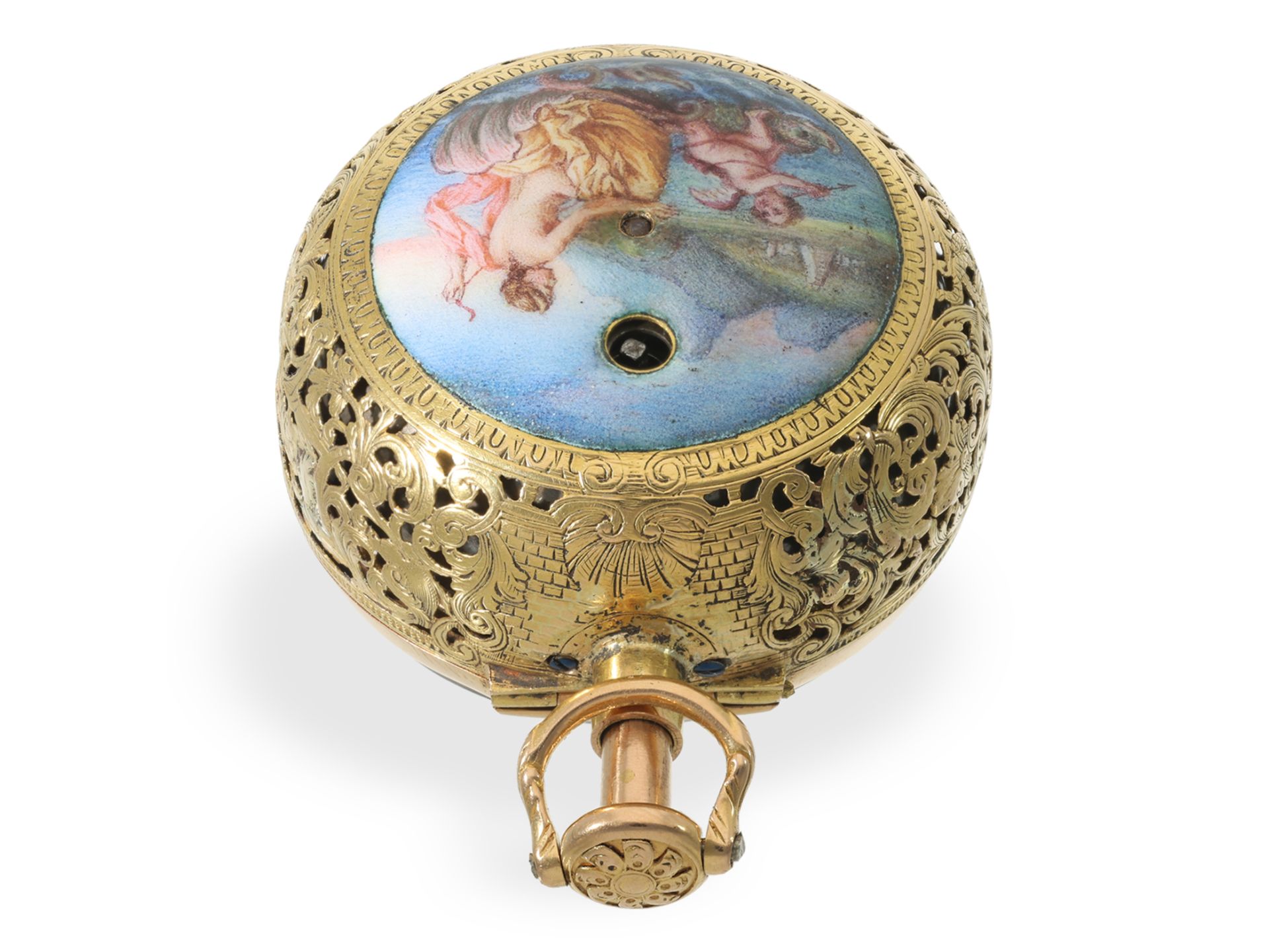 Important, museum-quality gold/enamel repoussé pocket watch with half-quarter repeater, A. Benson Lo - Image 6 of 15