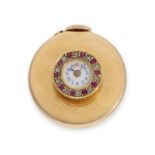 Buttonhole watch: extremely rare buttonhole watch in 18K gold with diamond and ruby setting, punched