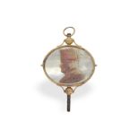 Watch key: extremely rare gold verge watch key with mother-of-pearl cameo, "Napoleon", ca. 1800