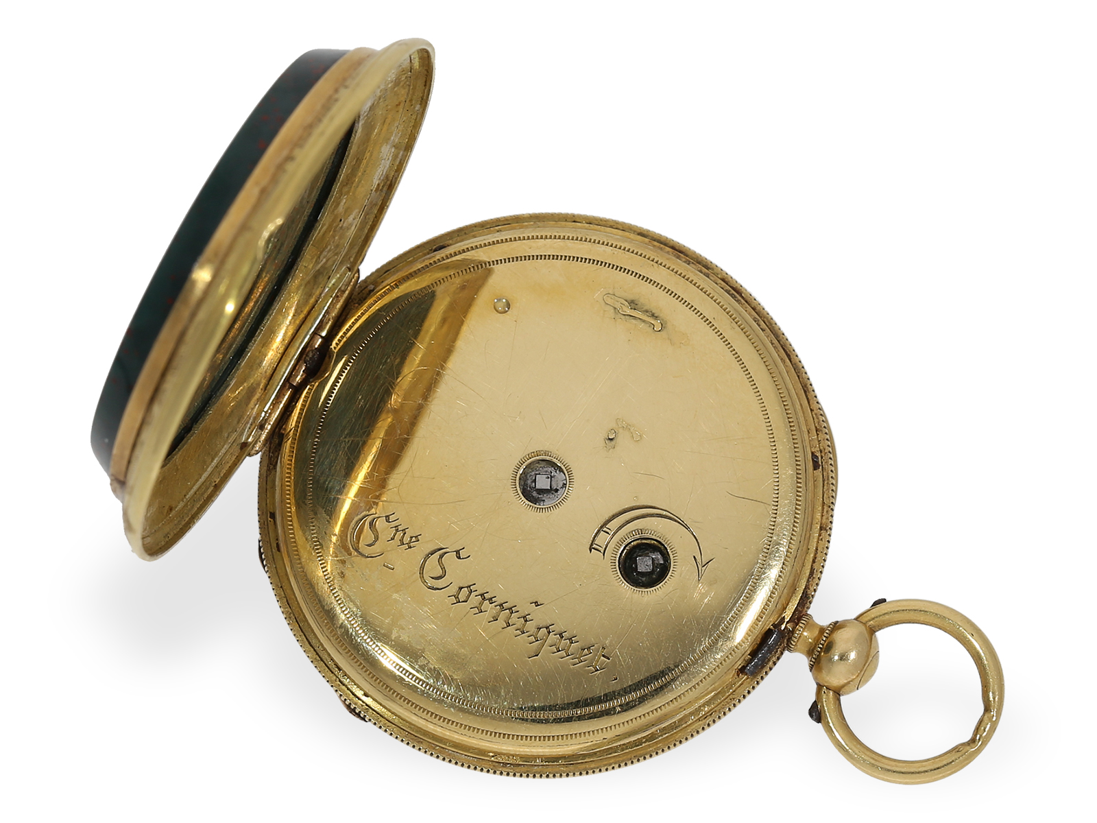 Pocket watch: rare lepine with gold/jasper case and gold/jasper chatelaine, ca. 1850 - Image 6 of 8