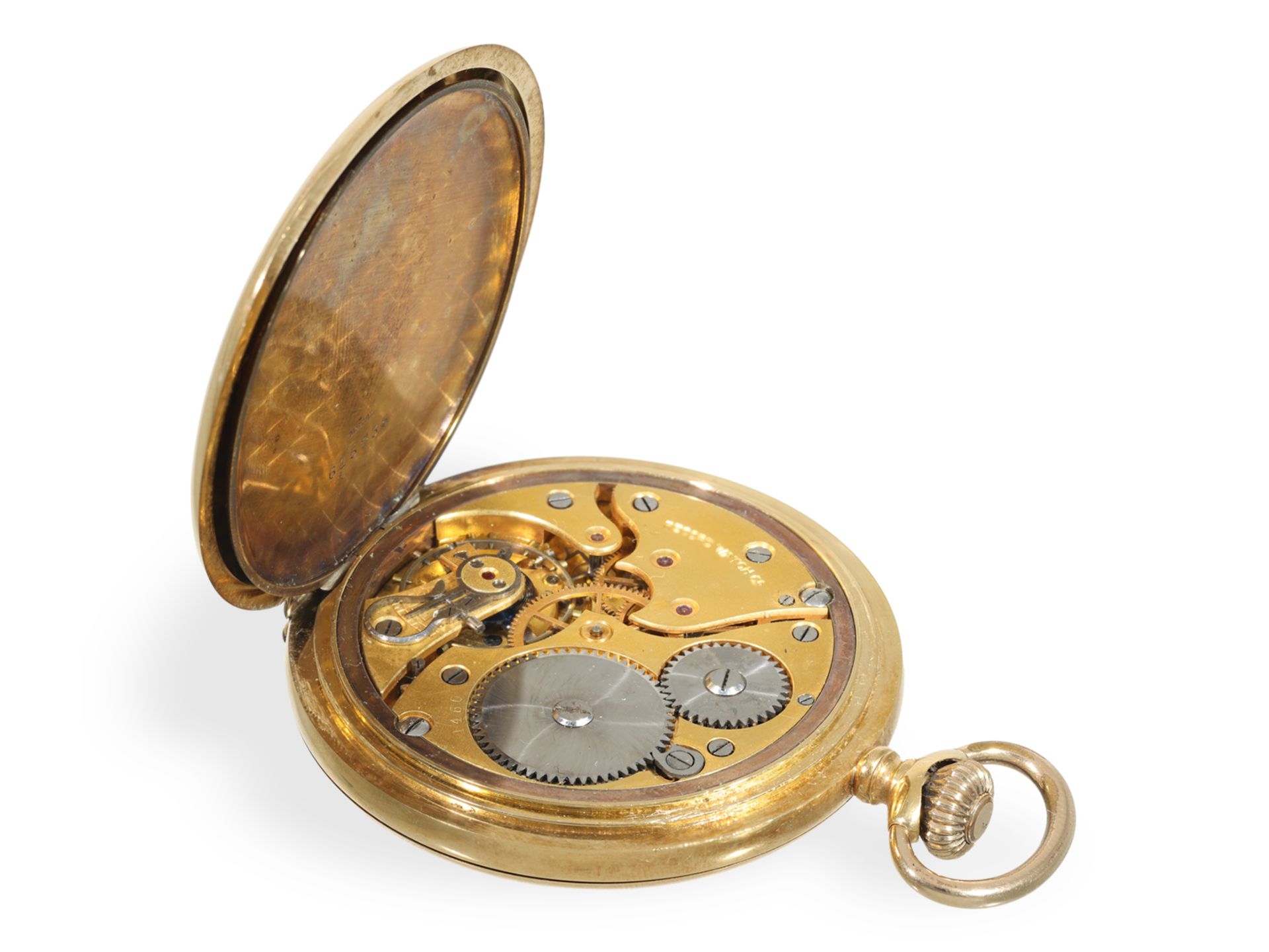 Pocket watch: fine gold hunting case watch with precision movement and gold watch chain, Record Watc - Image 4 of 8