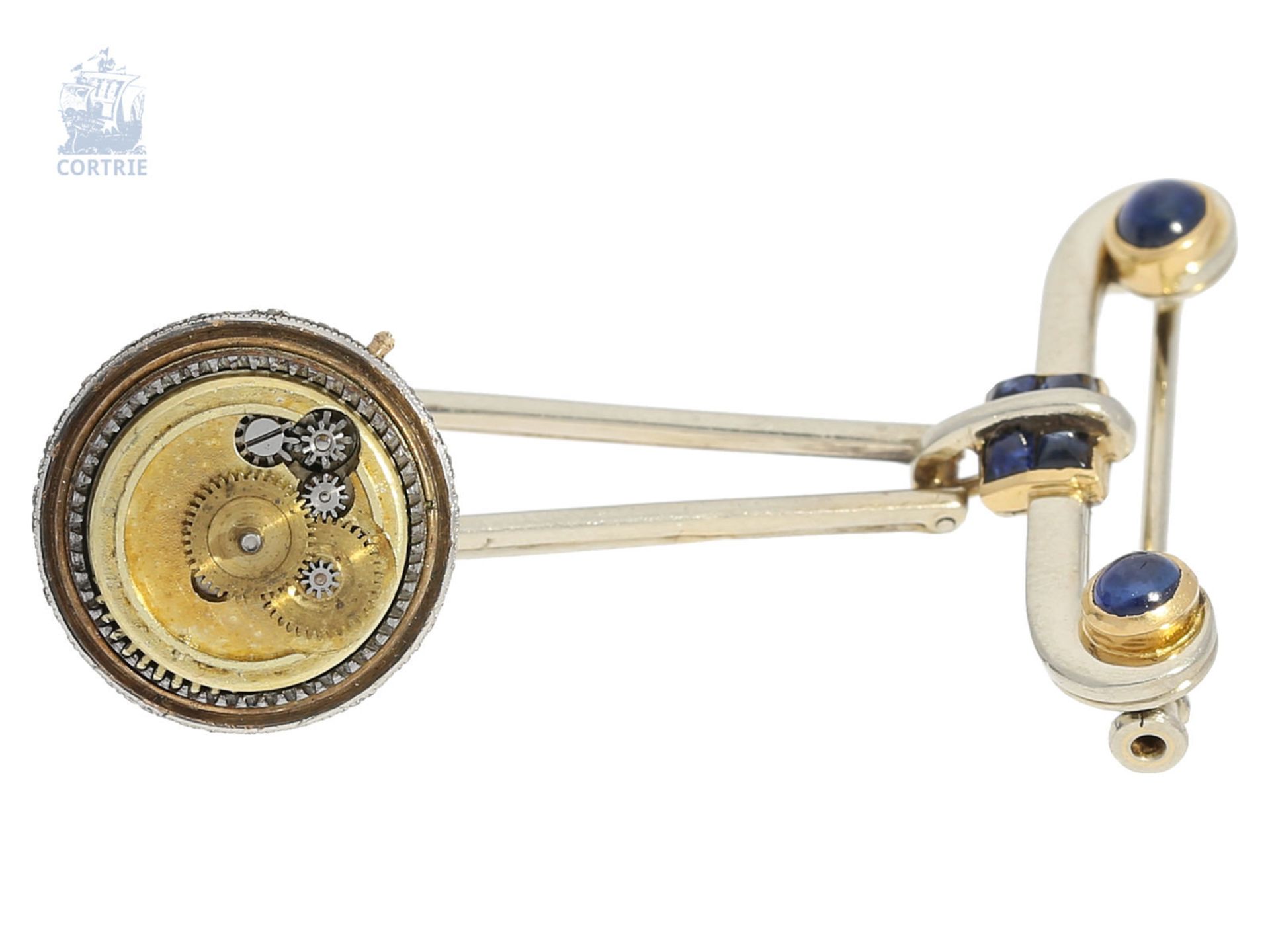 Anhängeuhr/Broschenuhr: Rarität, "Boule de Genève" in äußerst seltener Qualität, Gold/Platin/Emaille - Bild 2 aus 6