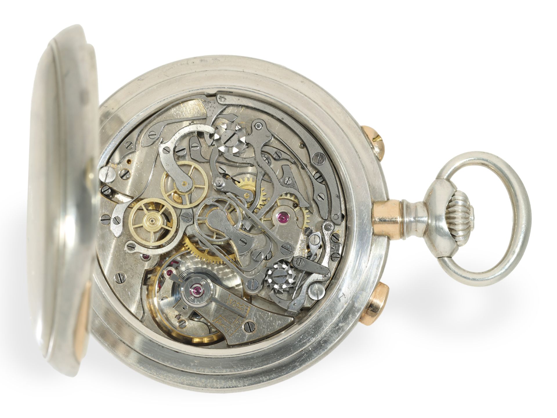Taschenuhr: schwere silberne Präzisionstaschenuhr mit Schleppzeigerchronograph, gefertigt für die ko - Bild 2 aus 5