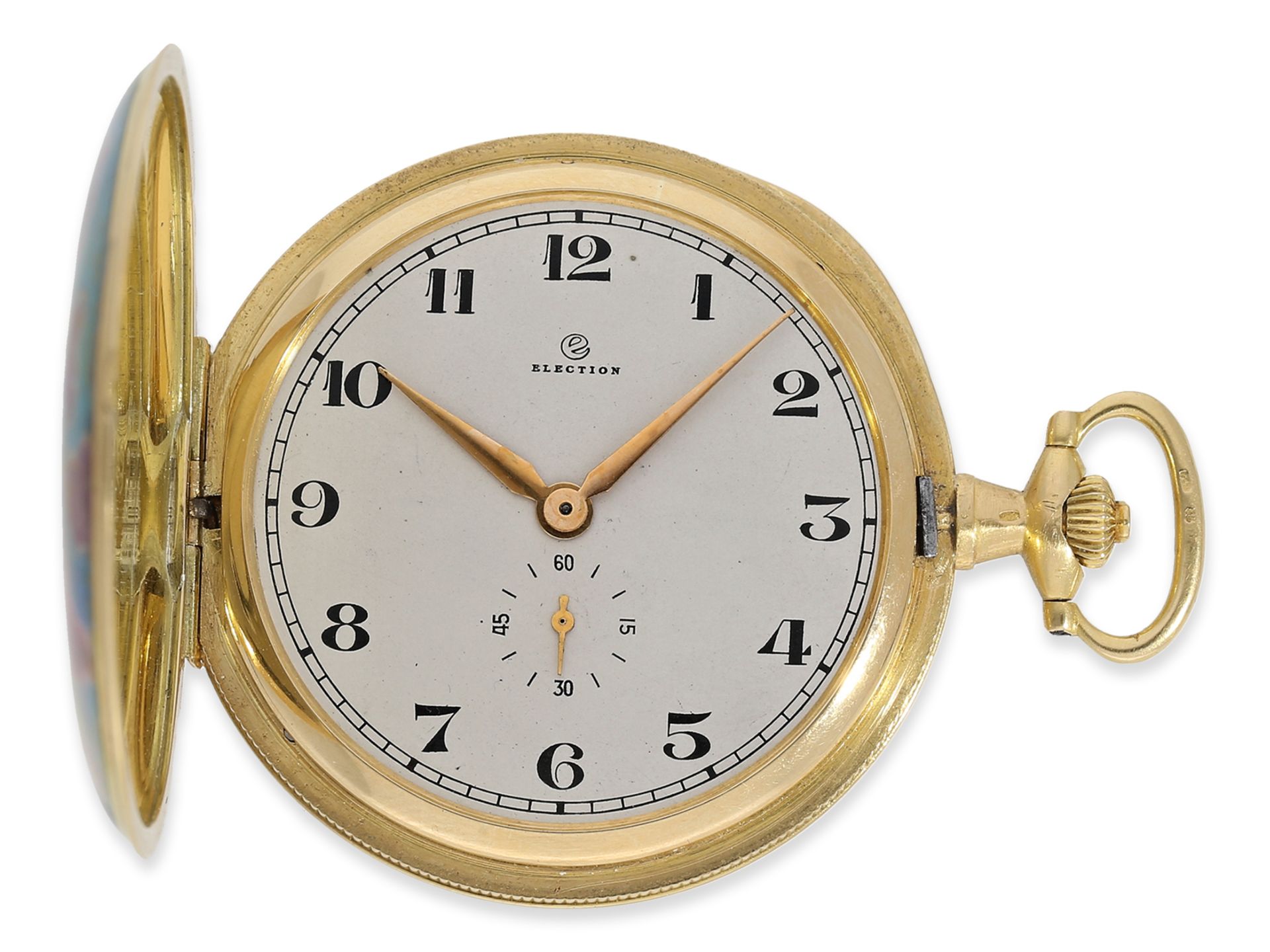 Pocket watch: extremely rare gold/enamel hunting case watch for the Indian market with representatio - Image 3 of 8