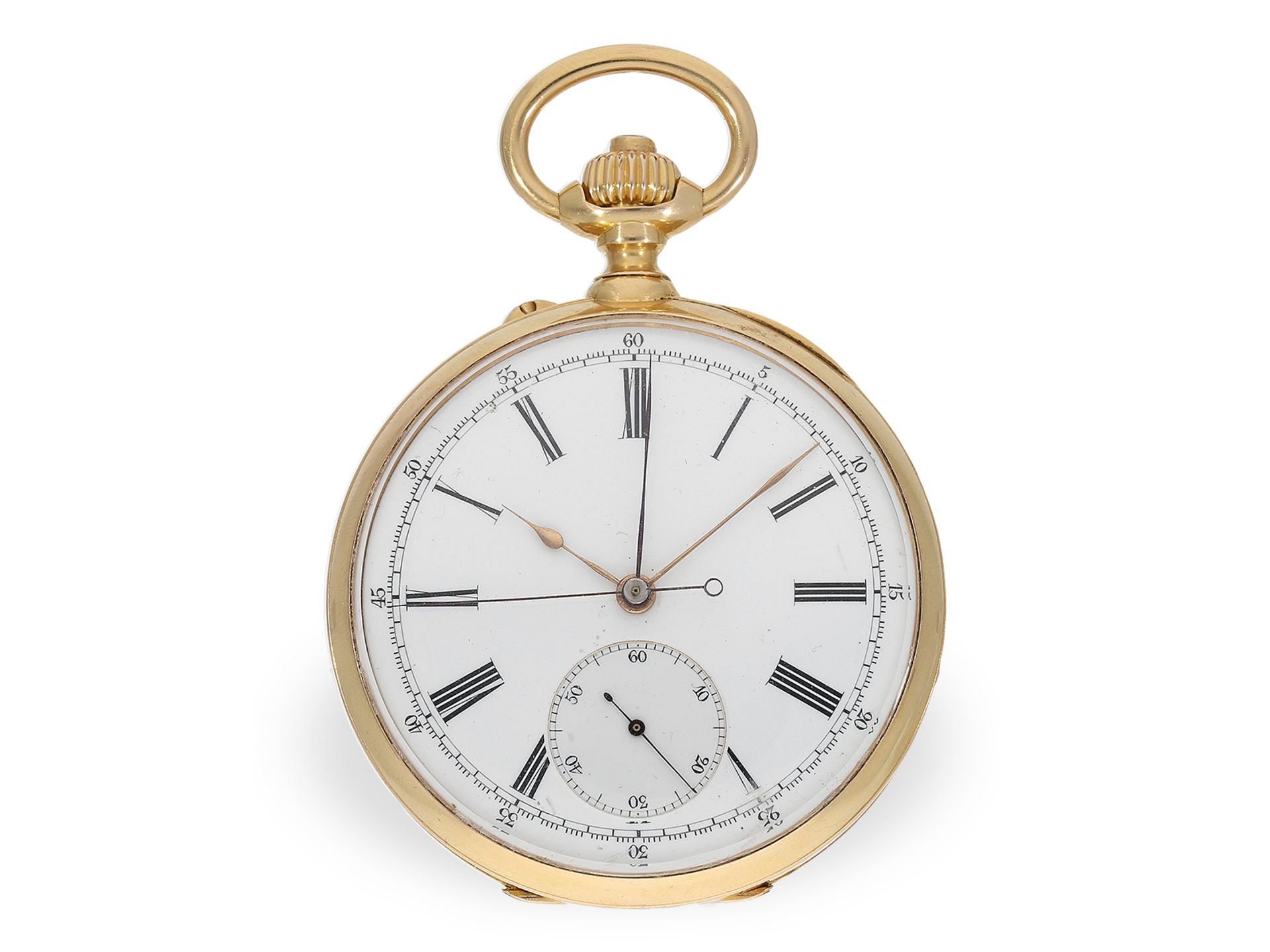 Pocket watch: important Le Roy chronometer with chronograph and central counter, No.57137-3601, ca.