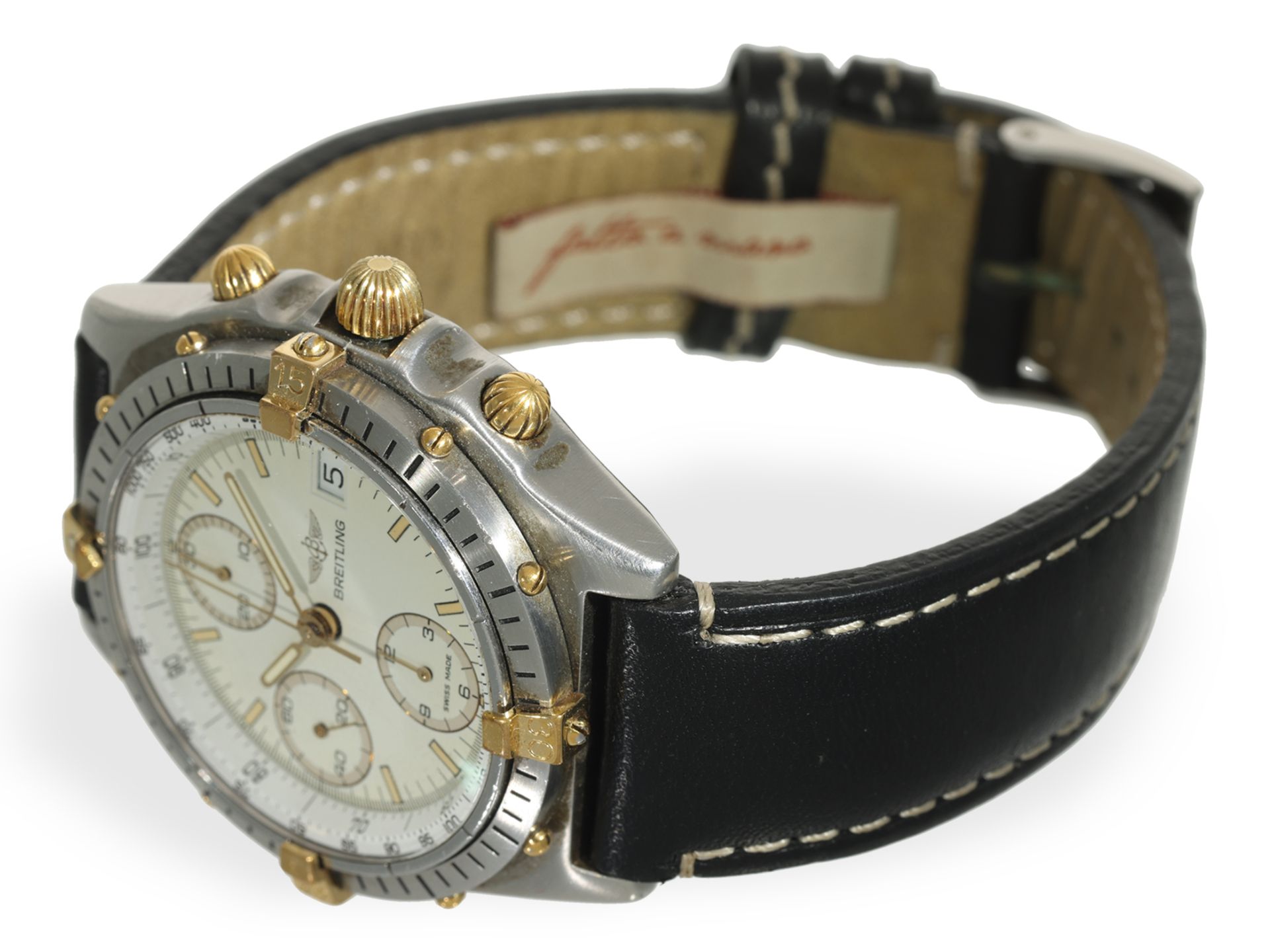 Armbanduhr: sportlicher Breitling- Chronograph "Chronomat Ref. 81.950", Stahl/Gold - Bild 2 aus 6