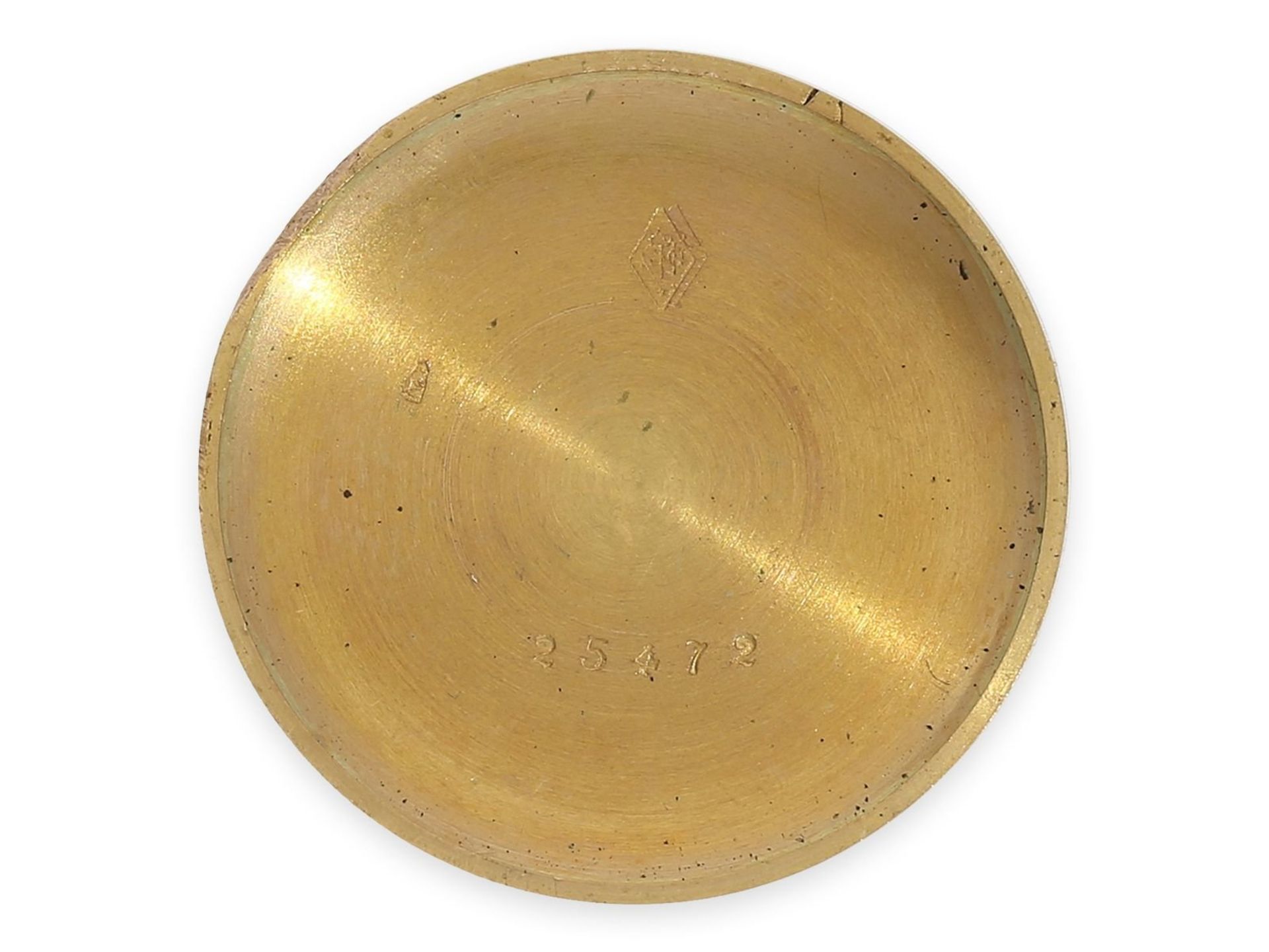 Knopfloch-Uhr: extrem rare Knopflochuhr in 18K Gold mit Diamant- und Rubinbesatz, punziert "bté s.g. - Bild 5 aus 5