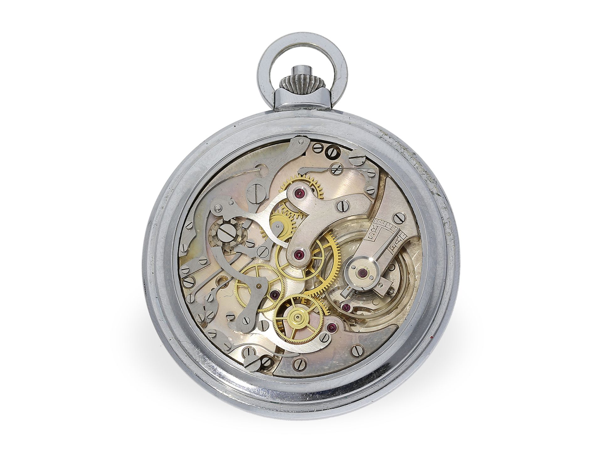 Pocket watch: extremely rare Art deco chronograph with "2-tone-dial", Minerva, ca. 1935 - Image 2 of 4