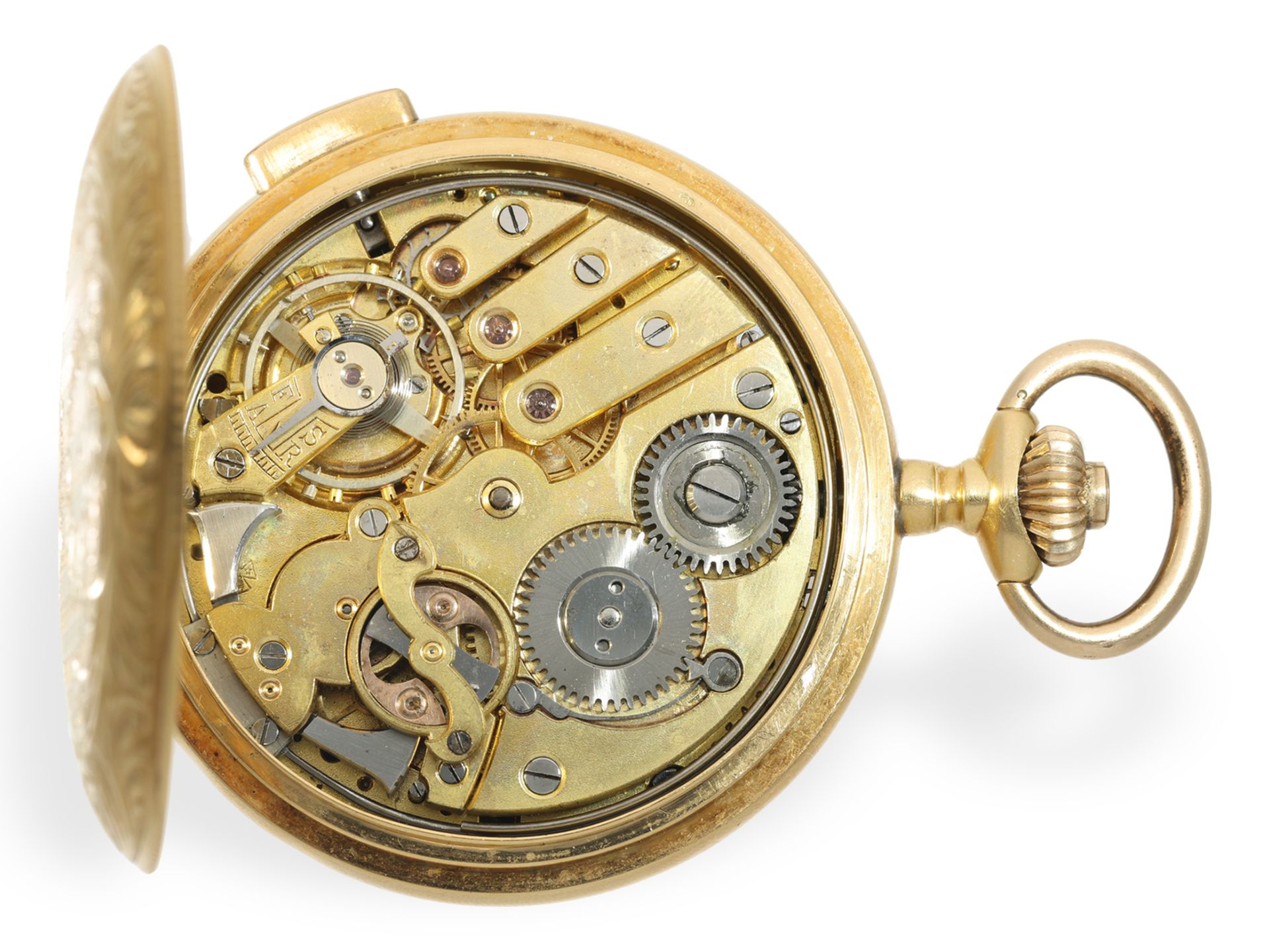 Pocket watch: fine gold hunting case watch with minute repeater and splendour case, ca. 1910 - Image 4 of 6