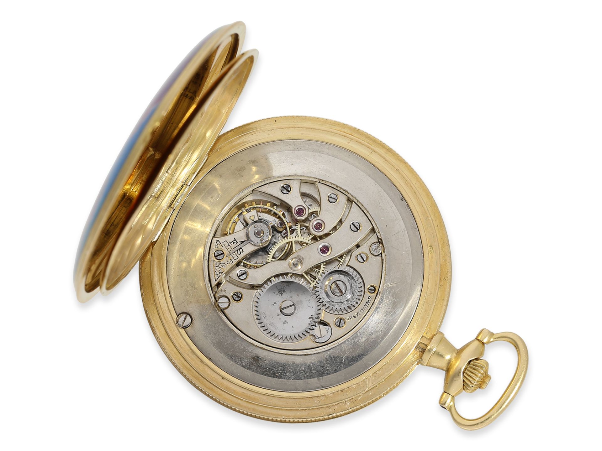 Pocket watch: extremely rare gold/enamel hunting case watch for the Indian market with representatio - Image 4 of 8