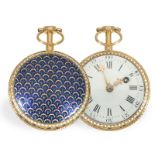 Pocket watch: very fine gold/enamel verge watch with intricate paillone enamelling, Guenoux a Paris,